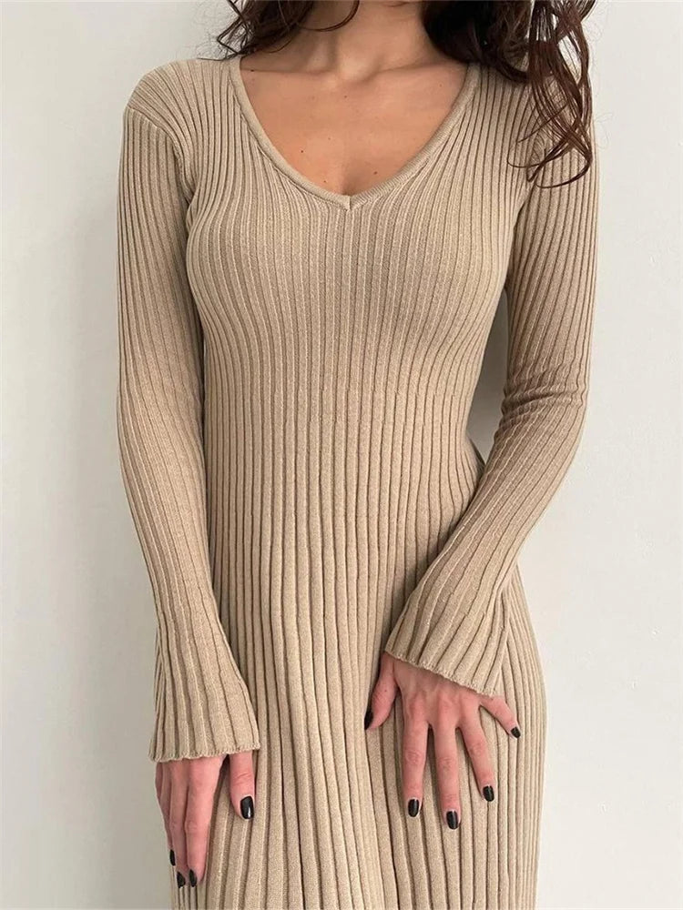 EP | robe midi à manches longues côtelée Slim Fit Solid Automne