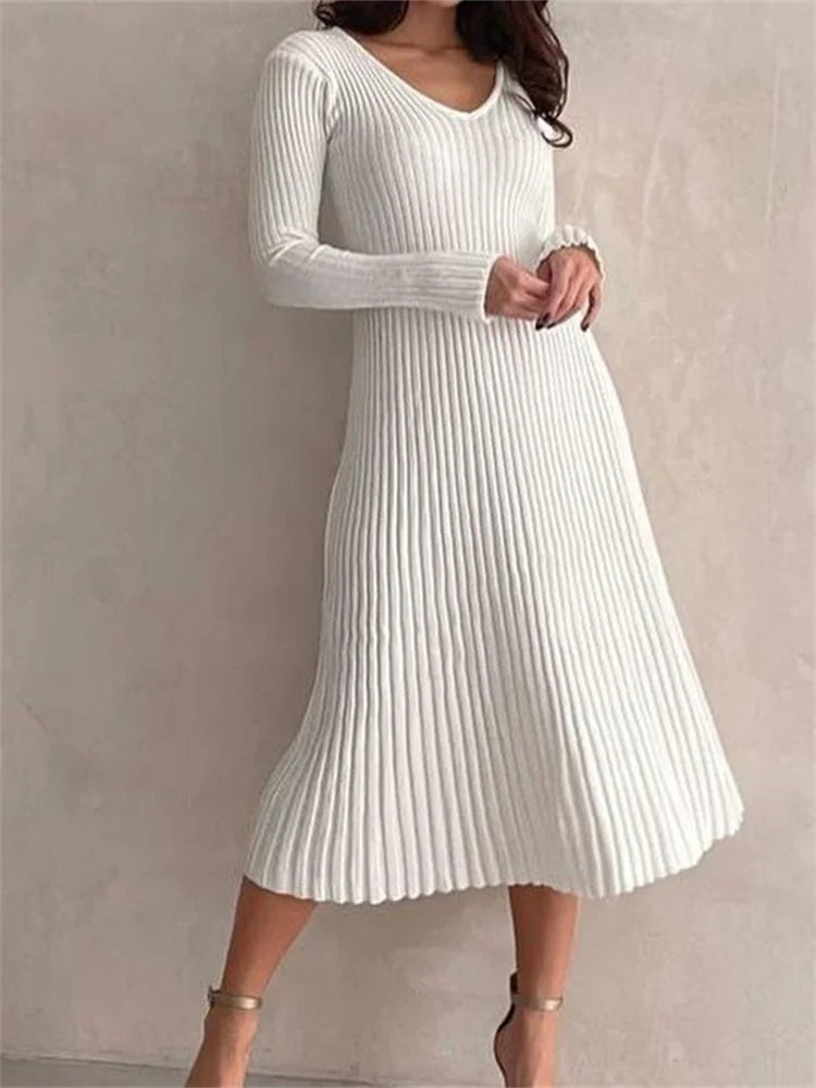 EP | robe midi à manches longues côtelée Slim Fit Solid Automne