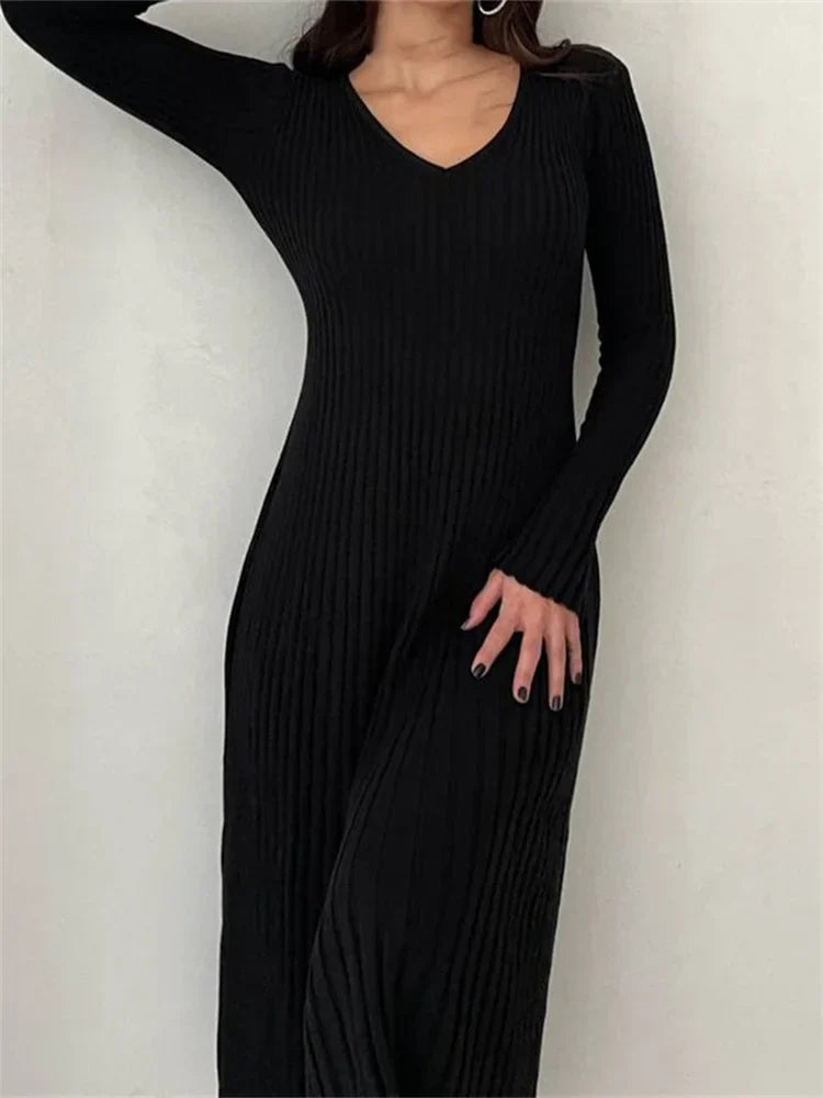 EP | robe midi à manches longues côtelée Slim Fit Solid Automne