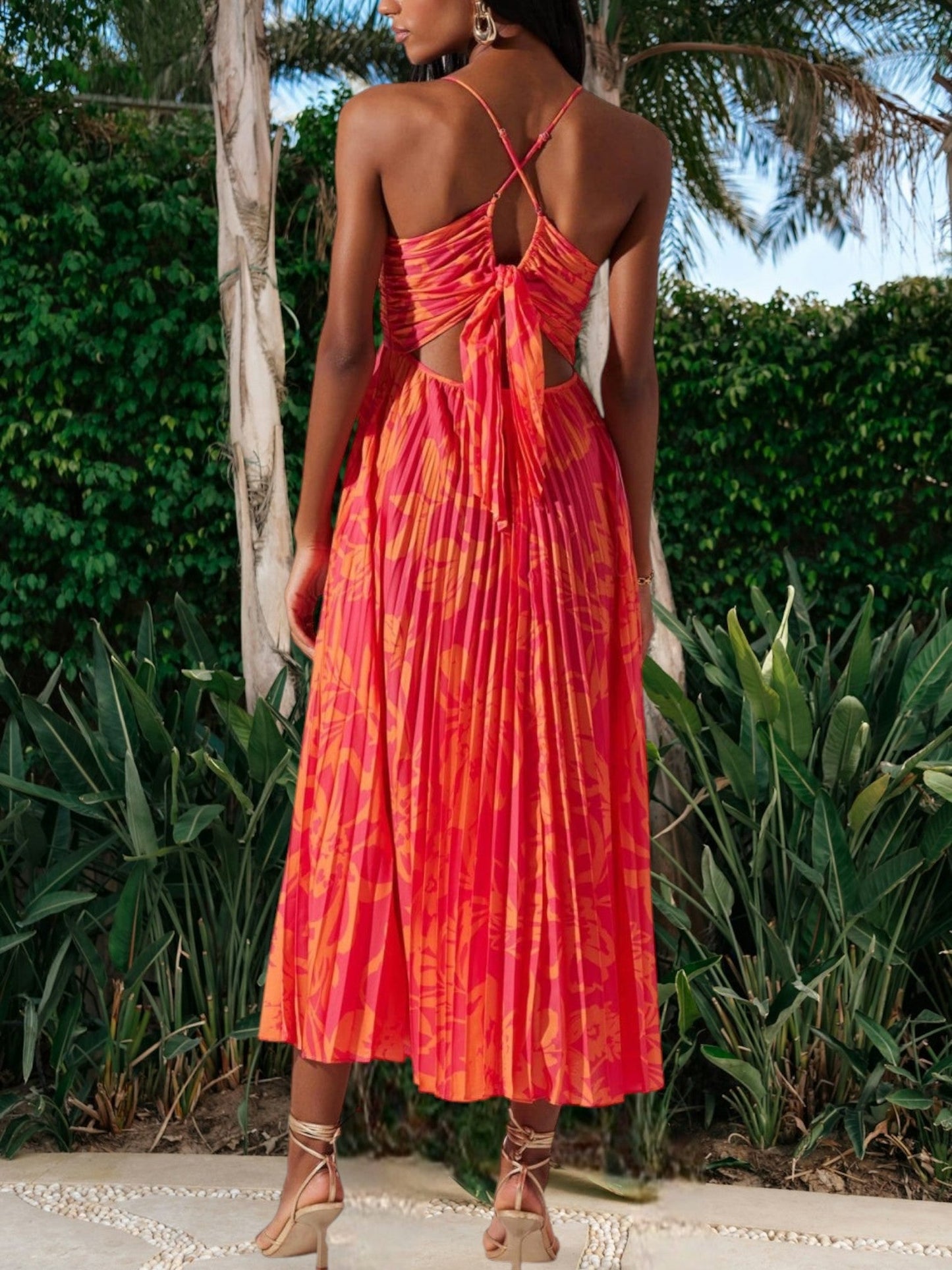 EP | Robe midi élégante pour femme avec imprimé floral, plis et tissu respirant
