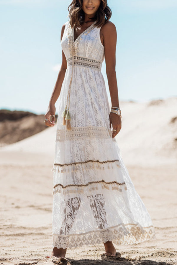 EP | Robe longue Boho Kisses avec pompons et dentelle