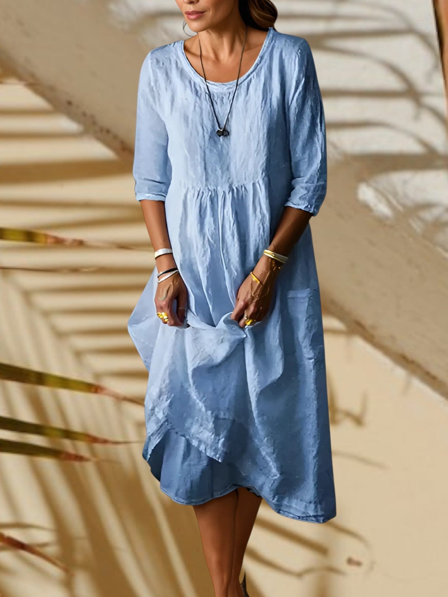 EP | Robe midi pour femme avec manches 3/4 et col rond