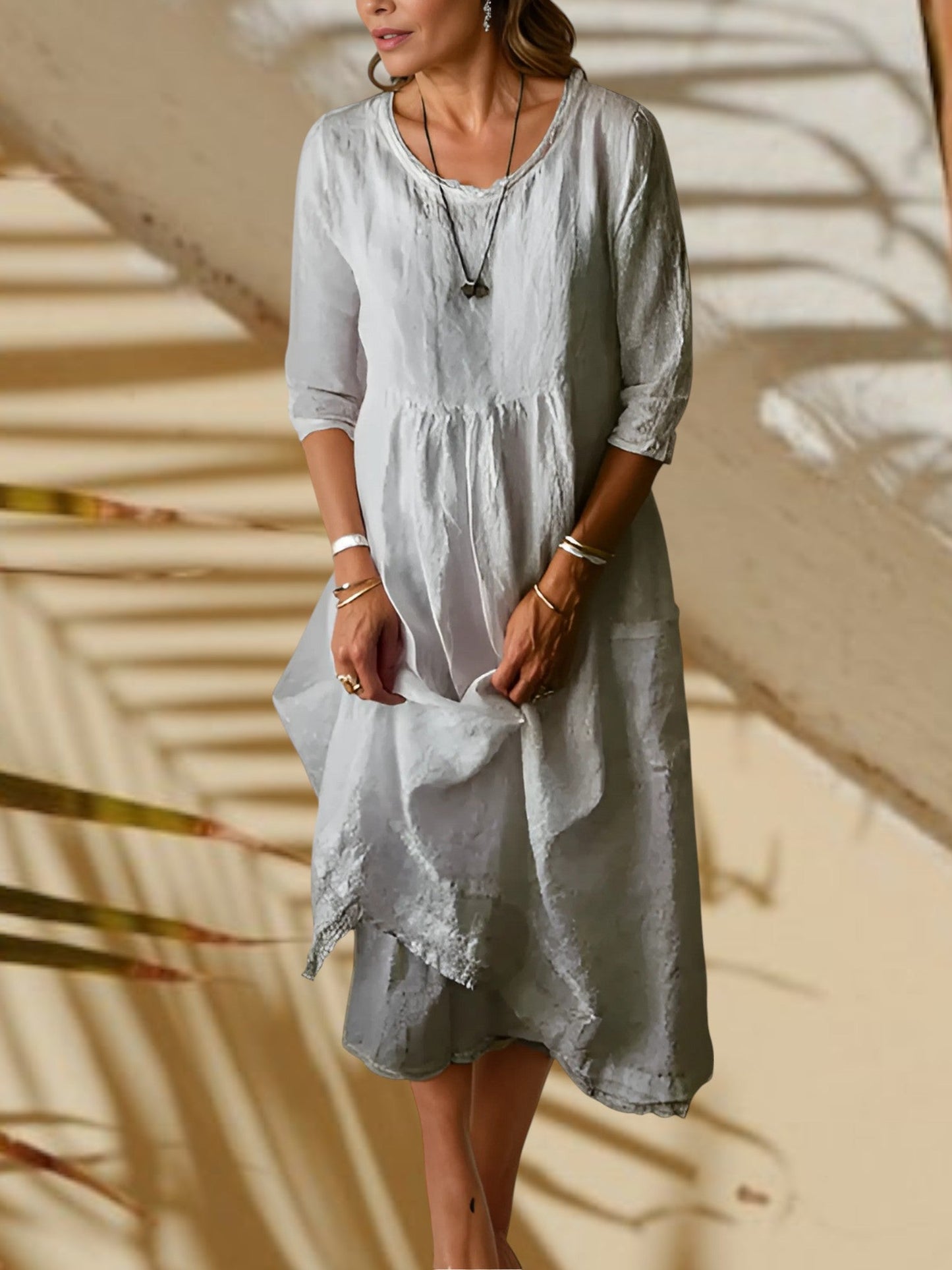 EP | Robe midi pour femme avec manches 3/4 et col rond