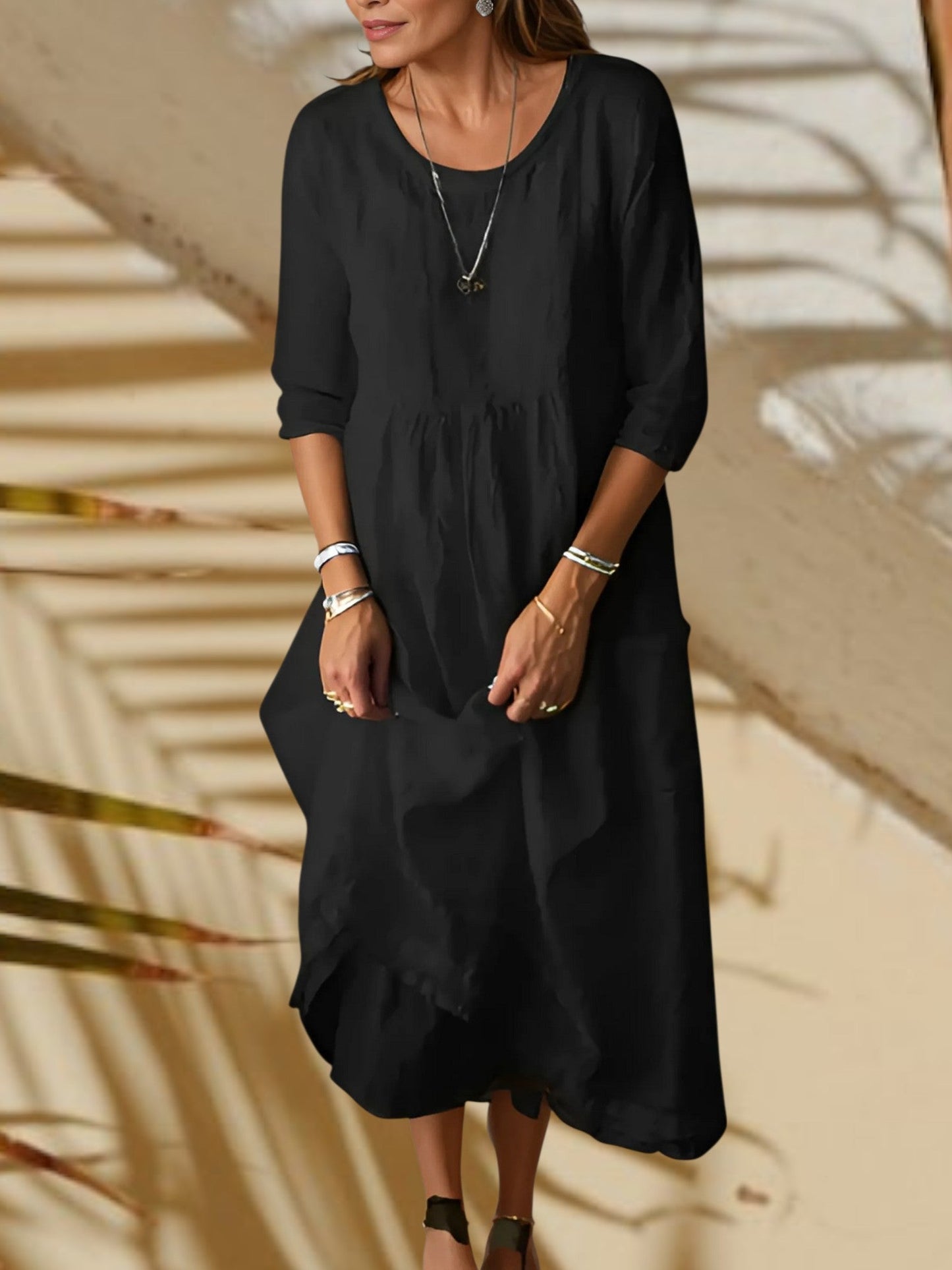 EP | Robe midi pour femme avec manches 3/4 et col rond