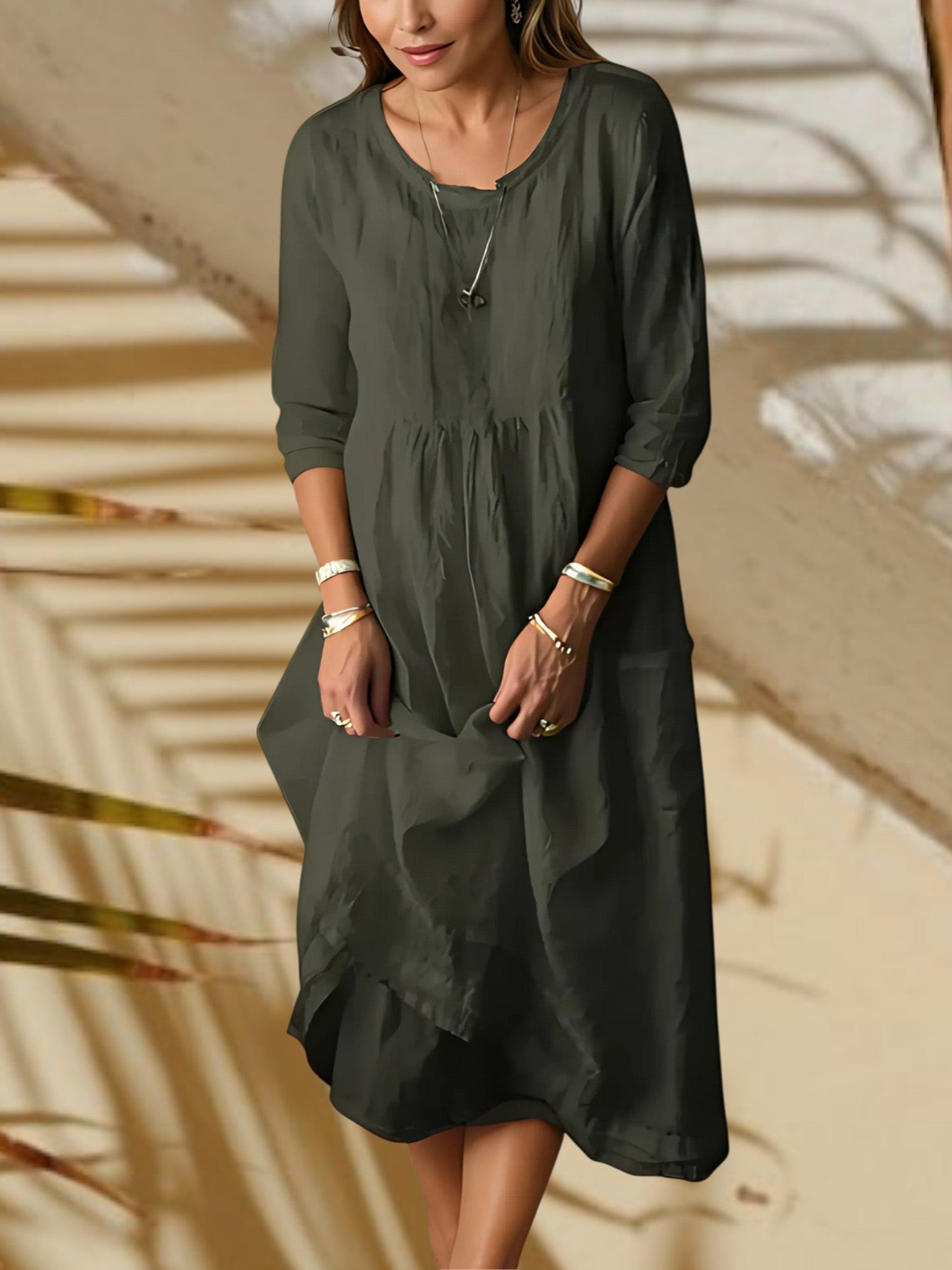 EP | Robe midi pour femme avec manches 3/4 et col rond