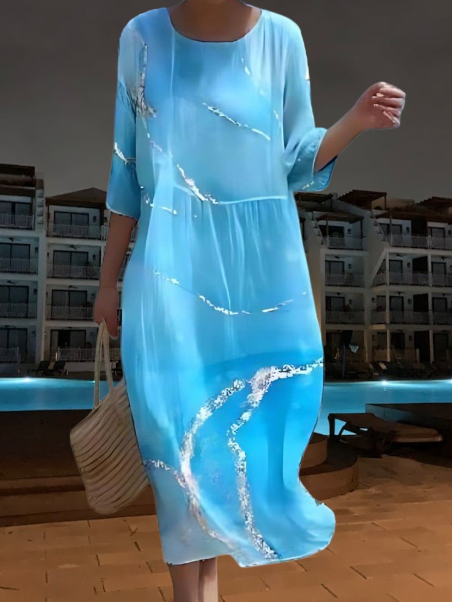 EP | Robe midi élégante en matière légère et fluide, manches 3/4 avec imprimé floral