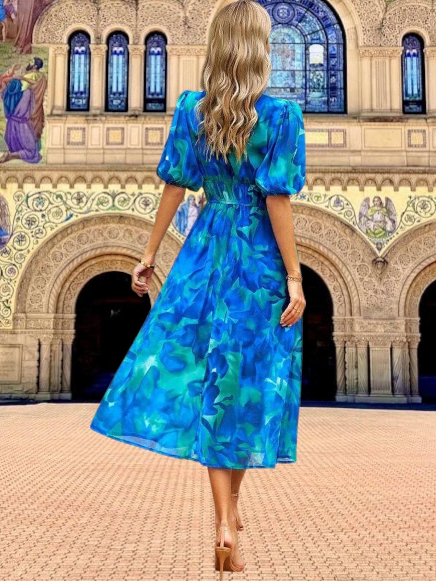 EP | Robe midi florale à manches bouffantes