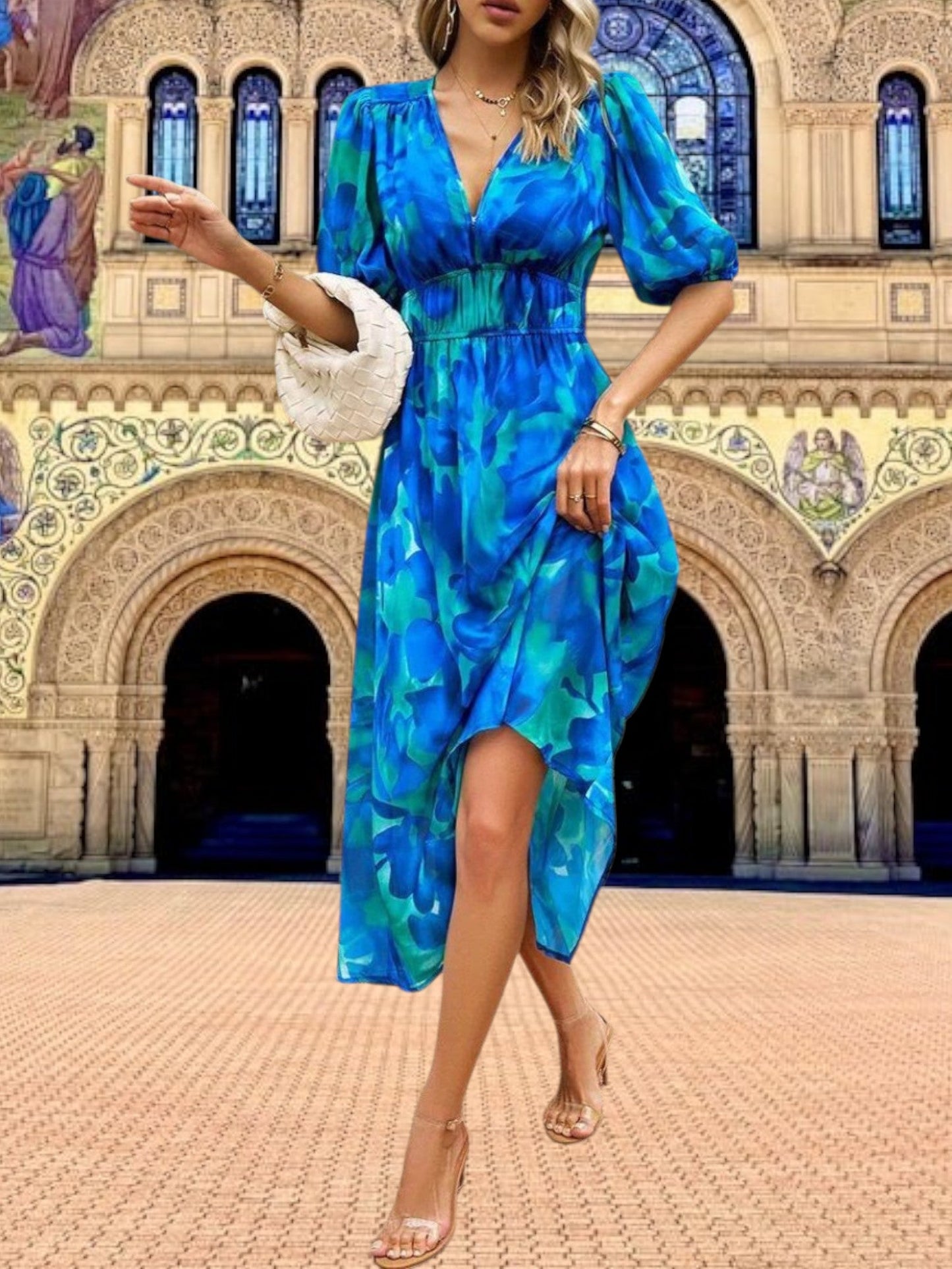 EP | Robe midi florale à manches bouffantes