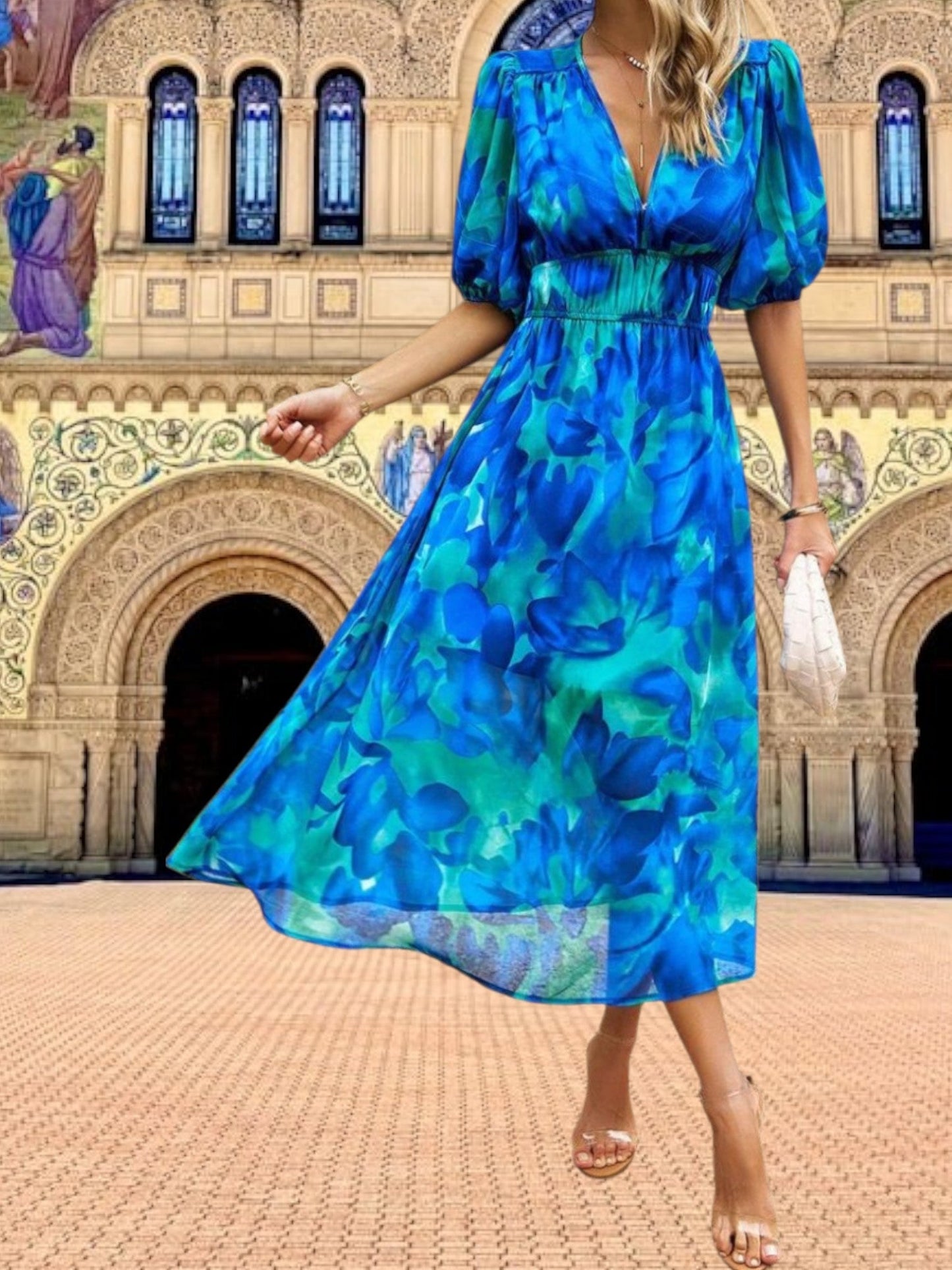 EP | Robe midi florale à manches bouffantes