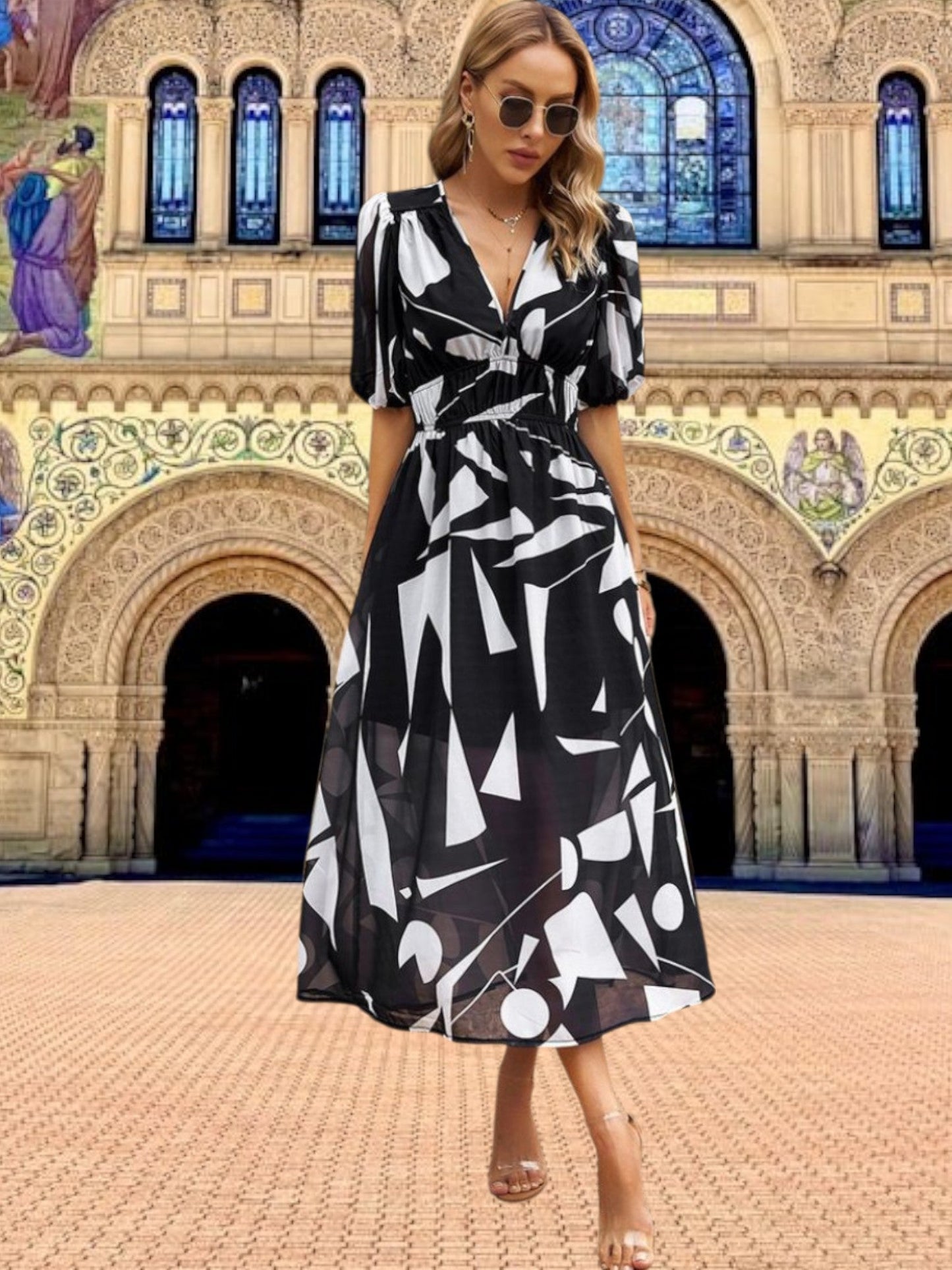 EP | Robe midi florale à manches bouffantes