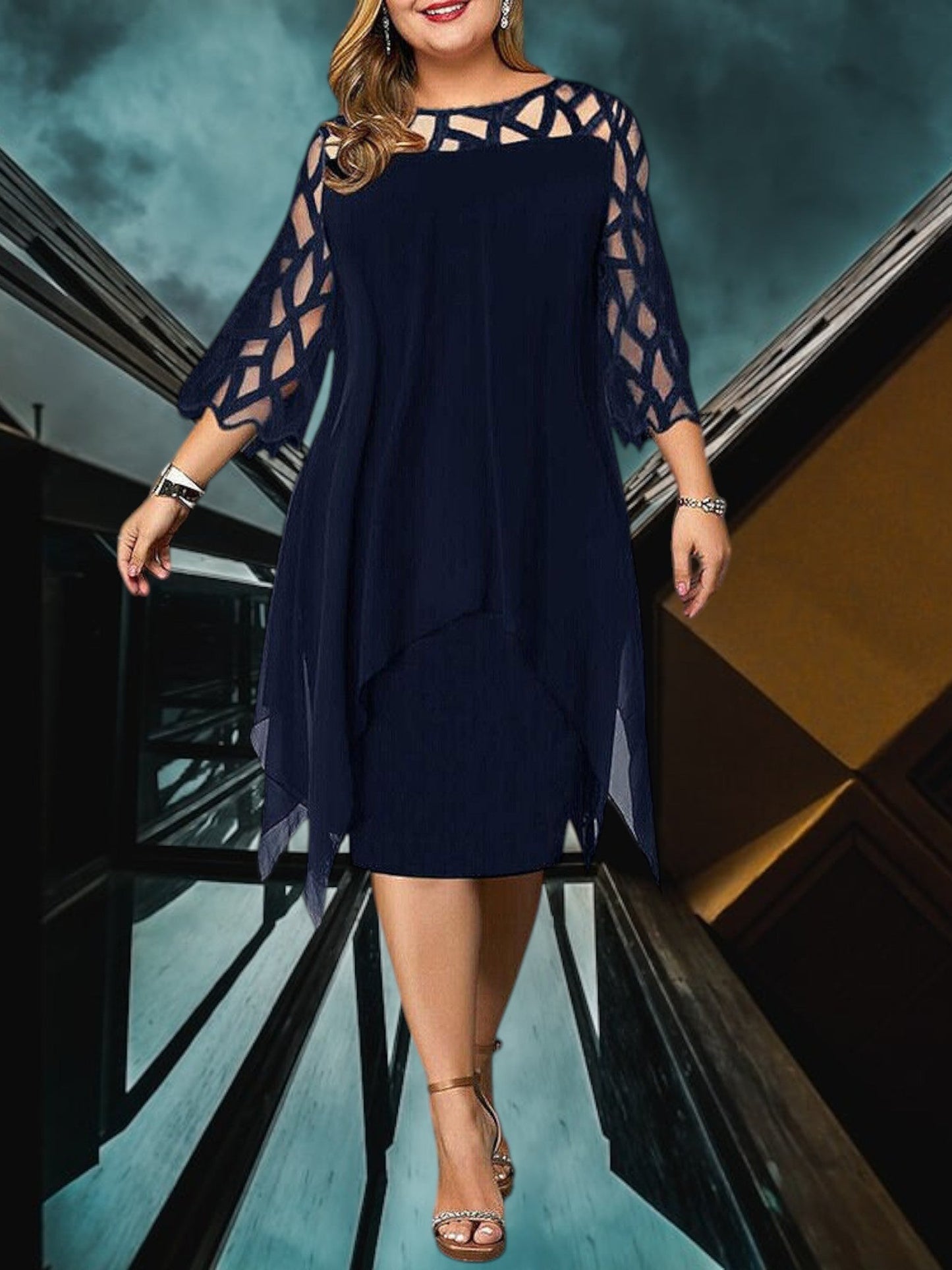EP | Robe midi élégante plus size en tissu de qualité pour femmes, facile d'entretien et polyvalente