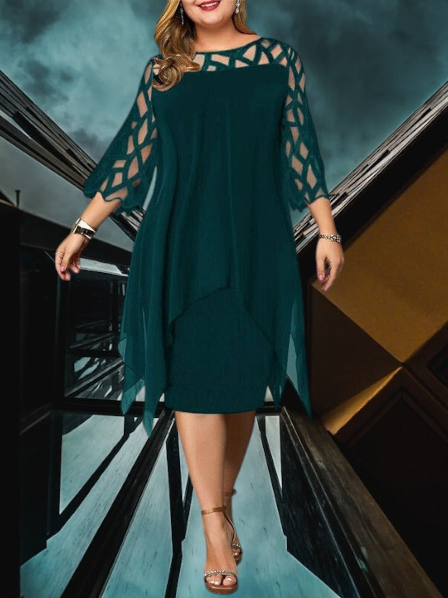 EP | Robe midi élégante plus size en tissu de qualité pour femmes, facile d'entretien et polyvalente