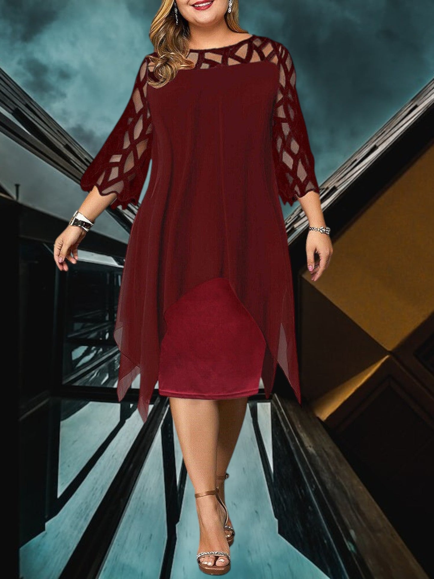 EP | Robe midi élégante plus size en tissu de qualité pour femmes, facile d'entretien et polyvalente