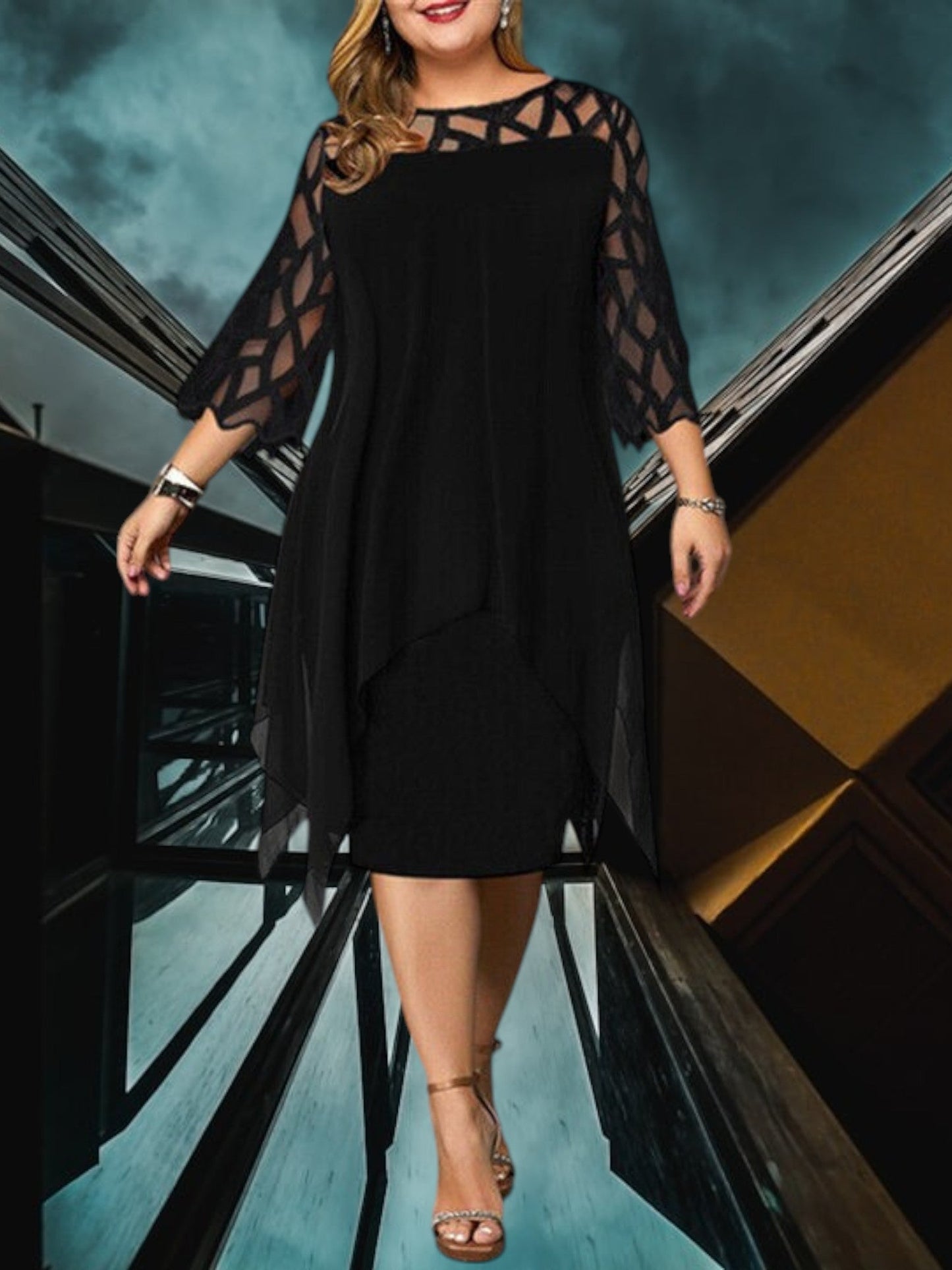 EP | Robe midi élégante plus size en tissu de qualité pour femmes, facile d'entretien et polyvalente