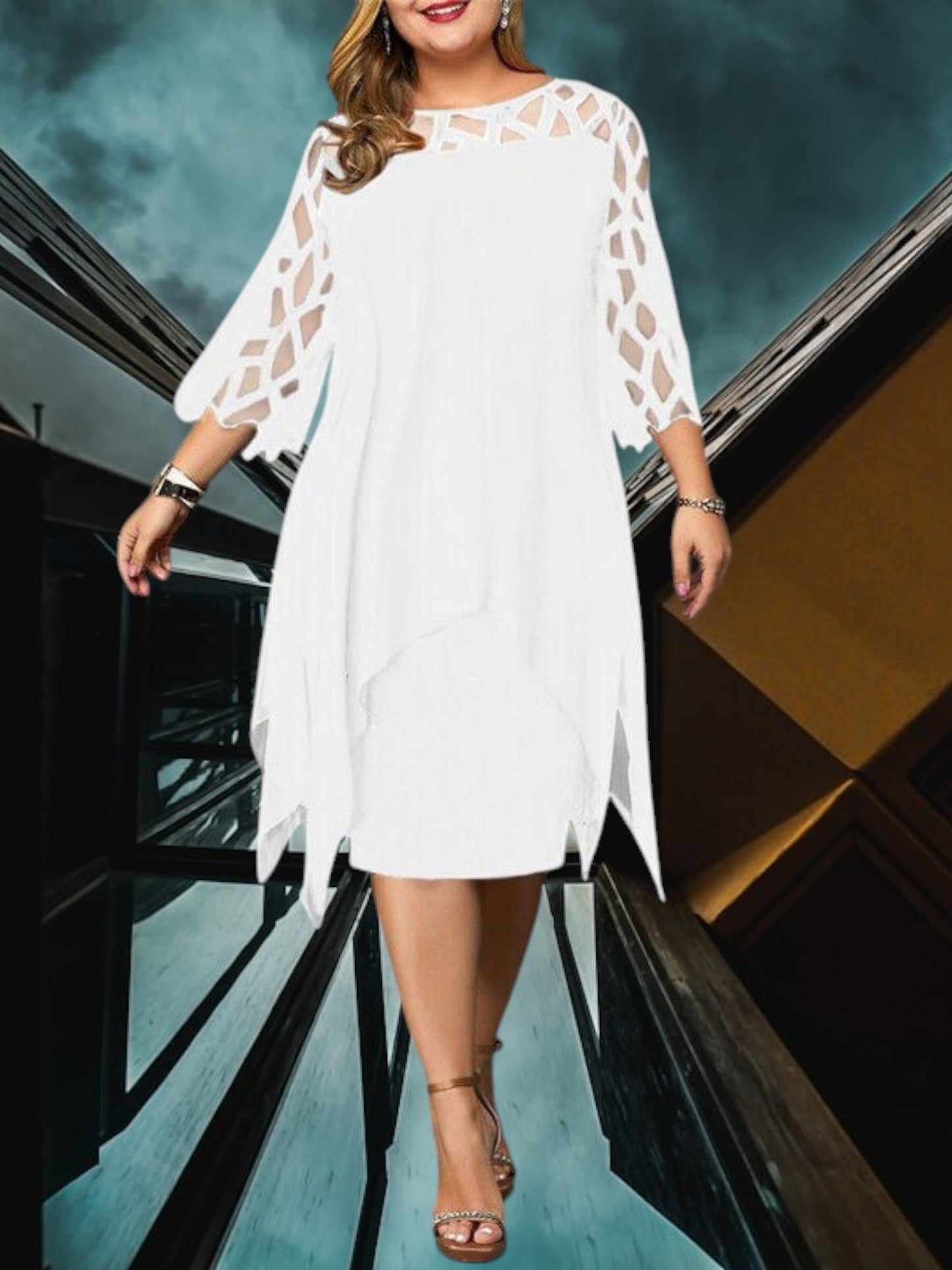 EP | Robe midi élégante plus size en tissu de qualité pour femmes, facile d'entretien et polyvalente