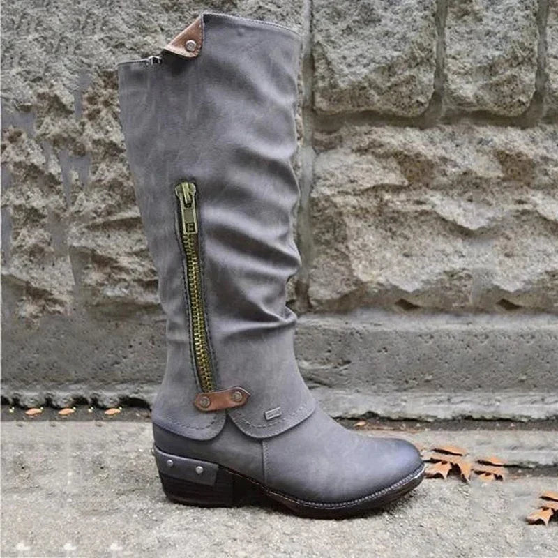 ND | Bottes en cuir à hauteur du genou avec fermeture éclair