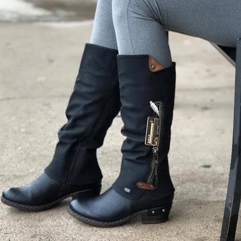 ND | Bottes en cuir à hauteur du genou avec fermeture éclair