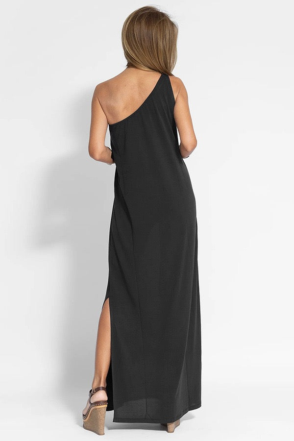 EP | Robe midi décontractée sans manches avec une épaule en coton et en lin dans une coupe ample