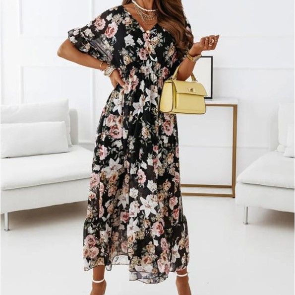 EP | Robe midi avec décolleté en V en ligne A YS10036