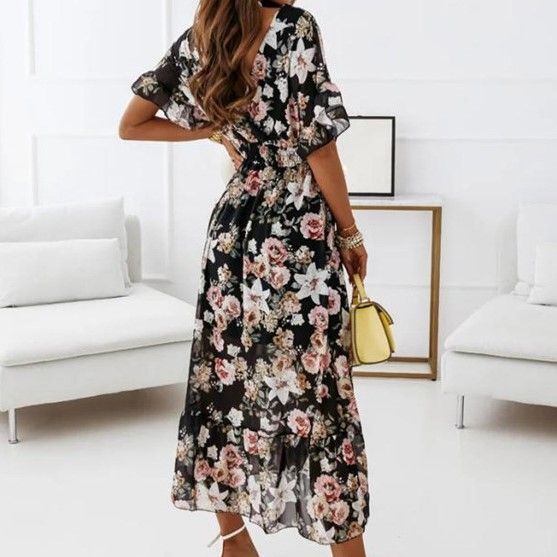 EP | Robe midi avec décolleté en V en ligne A YS10036