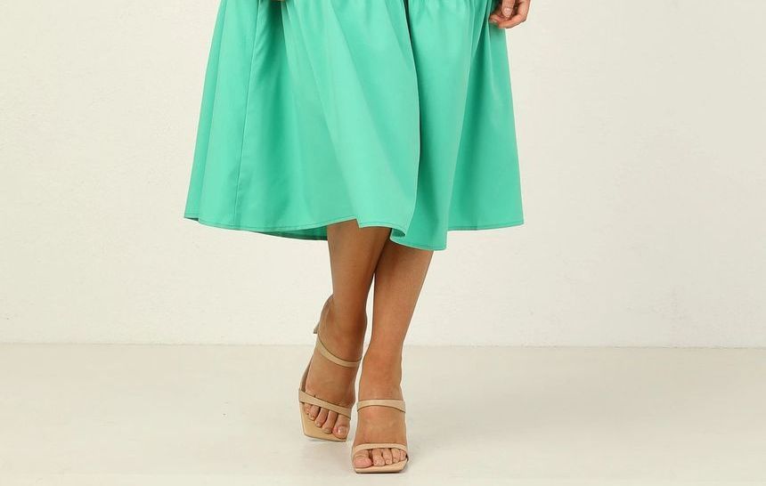 EP | Robe midi à manches bouffantes et dos ouvert en ligne A vb51