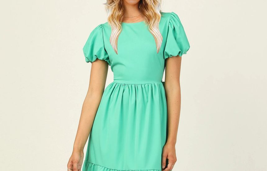 EP | Robe midi à manches bouffantes et dos ouvert en ligne A vb51