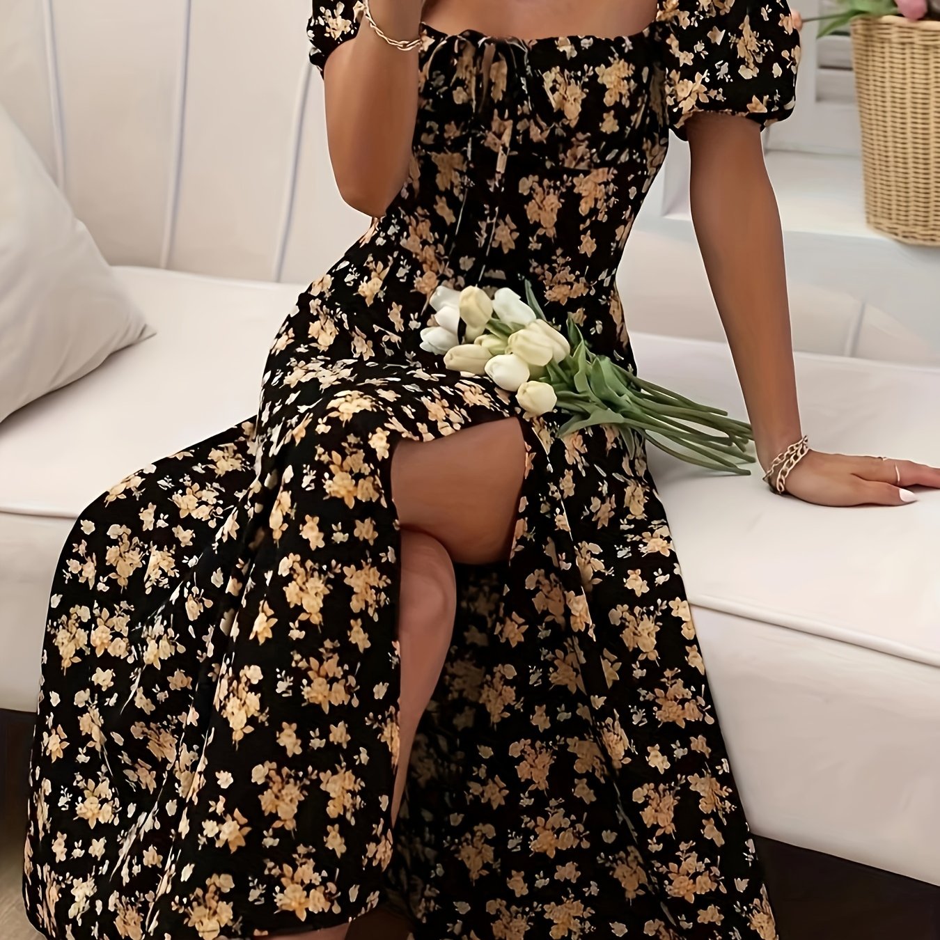 EP | Robes midi pour femmes | Robe midi à manches longues | Robe midi fleurie