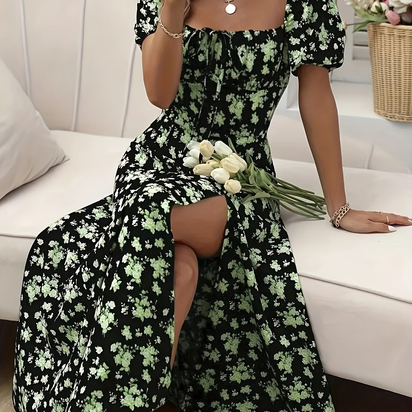 EP | Robes midi pour femmes | Robe midi à manches longues | Robe midi fleurie