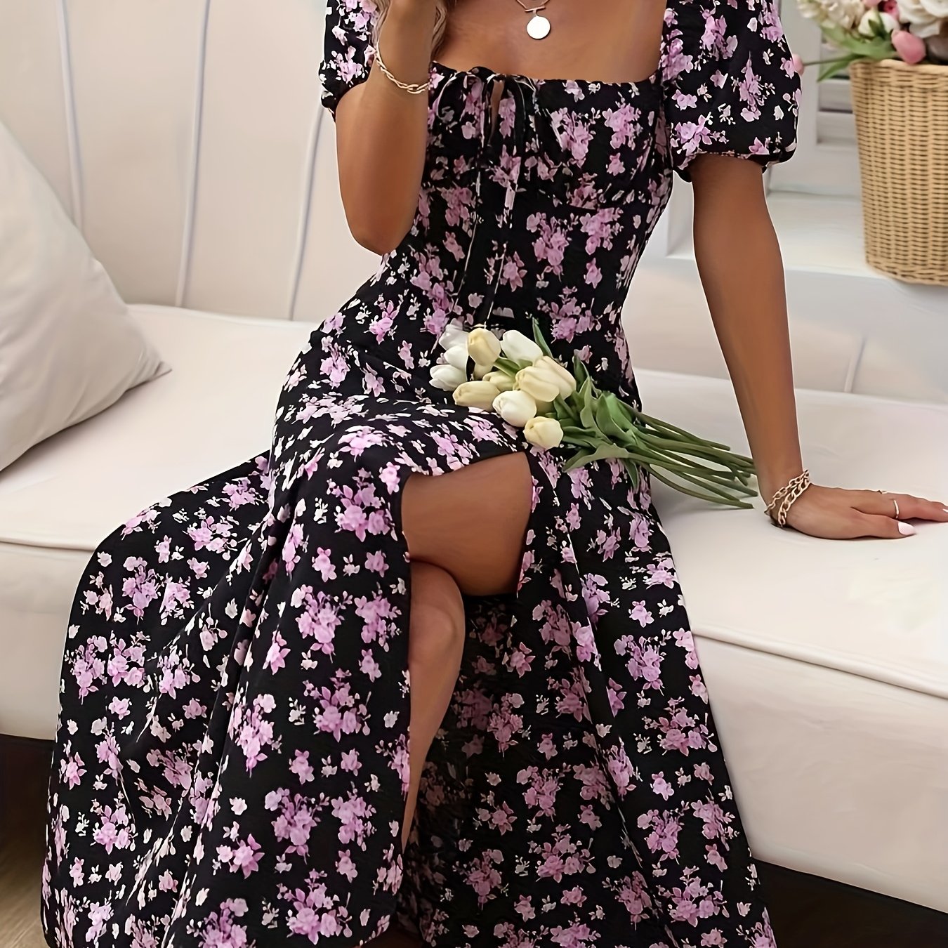 EP | Robes midi pour femmes | Robe midi à manches longues | Robe midi fleurie