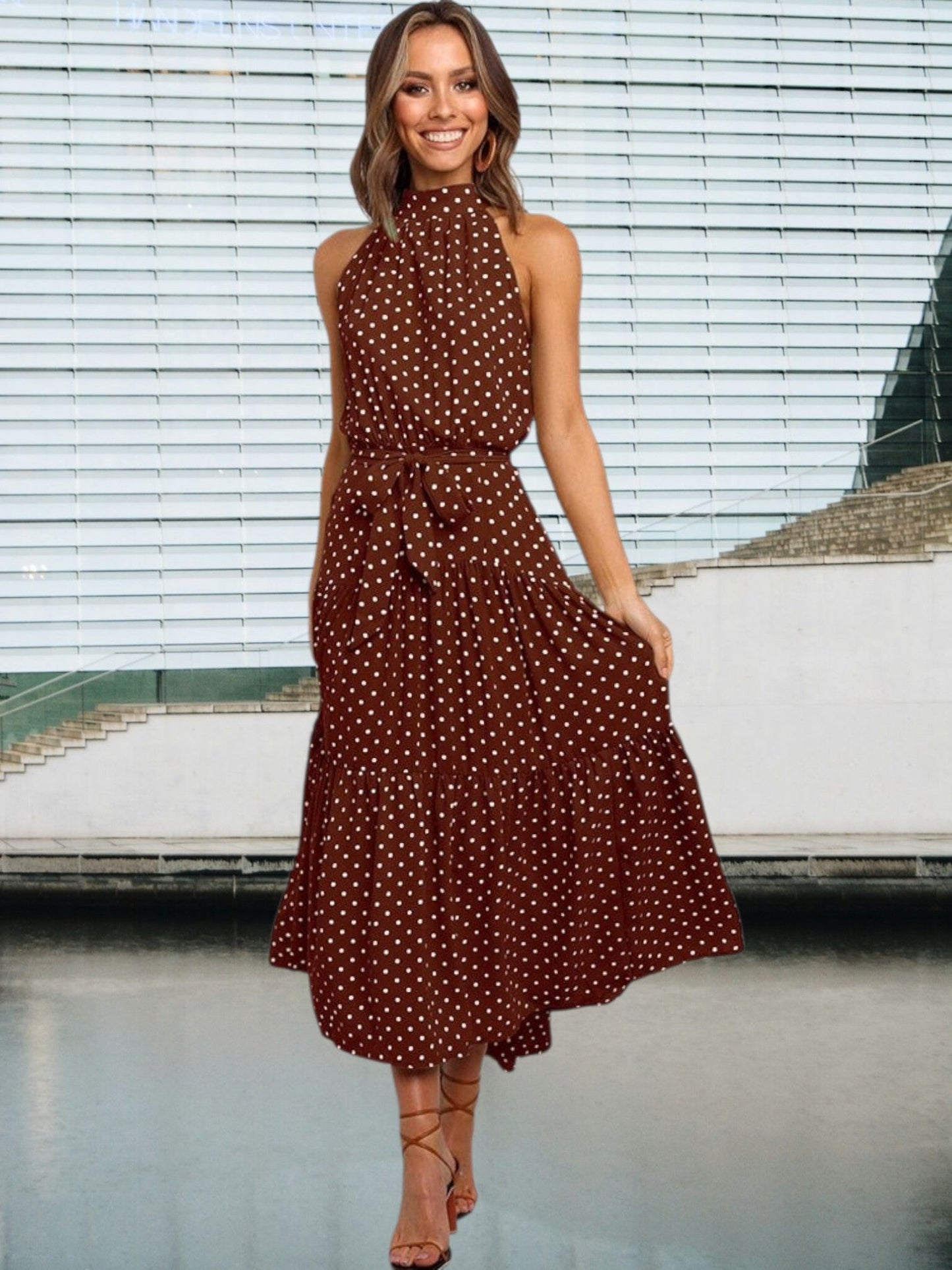 EP | Robe midi ludique à pois polka et ceinture à la taille