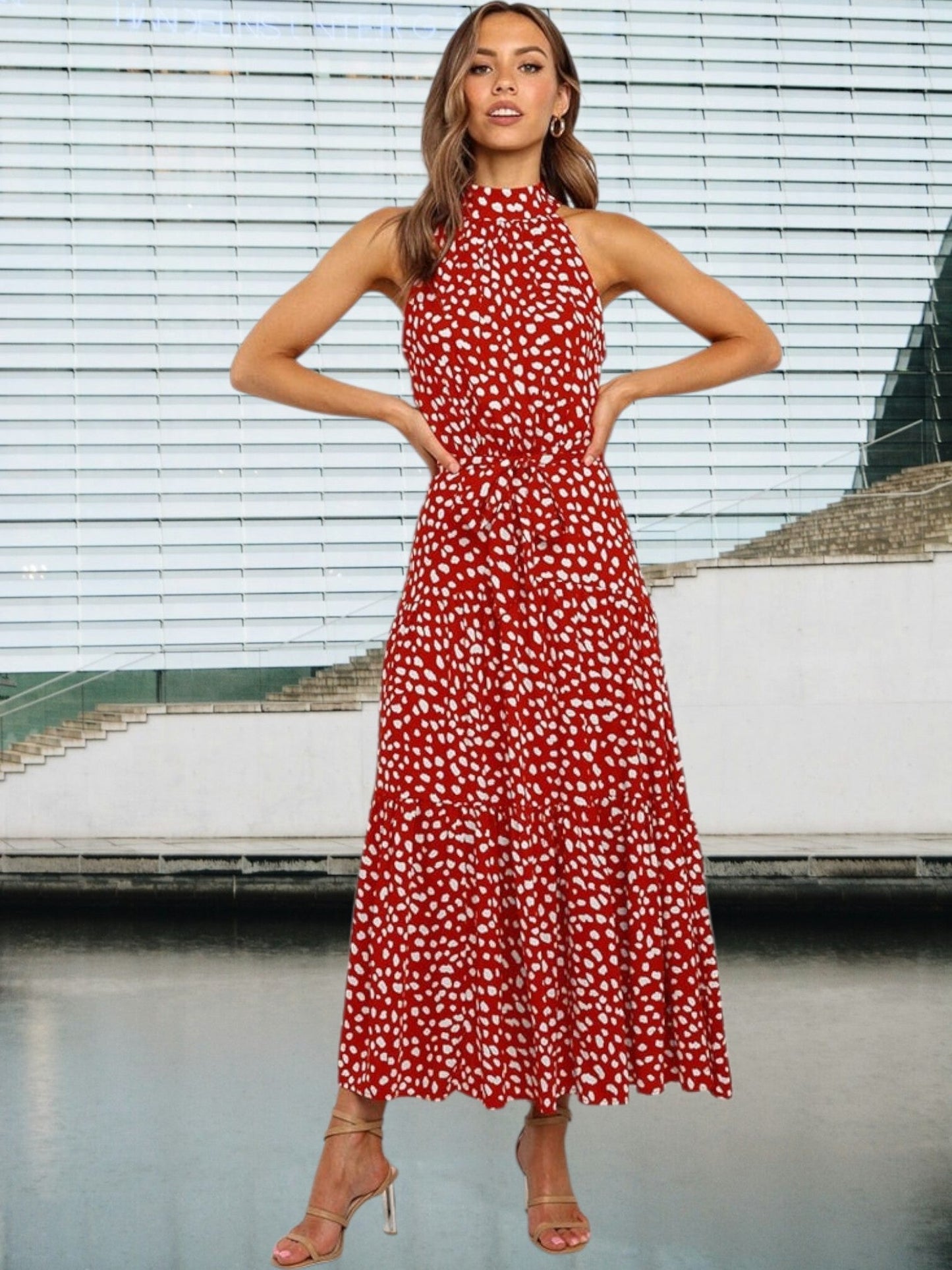 EP | Robe midi ludique à pois polka et ceinture à la taille