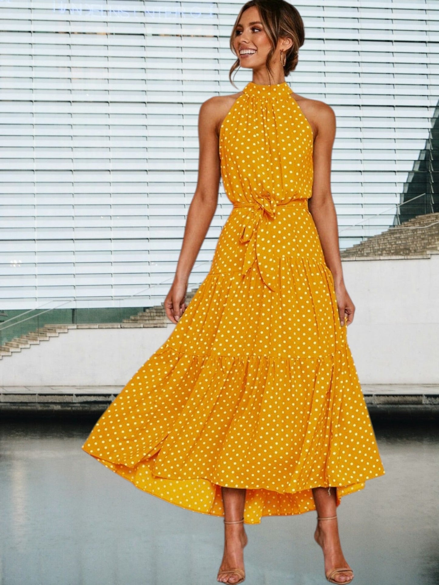 EP | Robe midi ludique à pois polka et ceinture à la taille