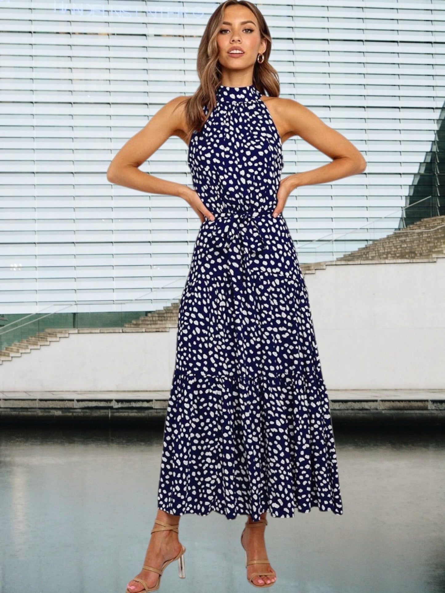 EP | Robe midi ludique à pois polka et ceinture à la taille