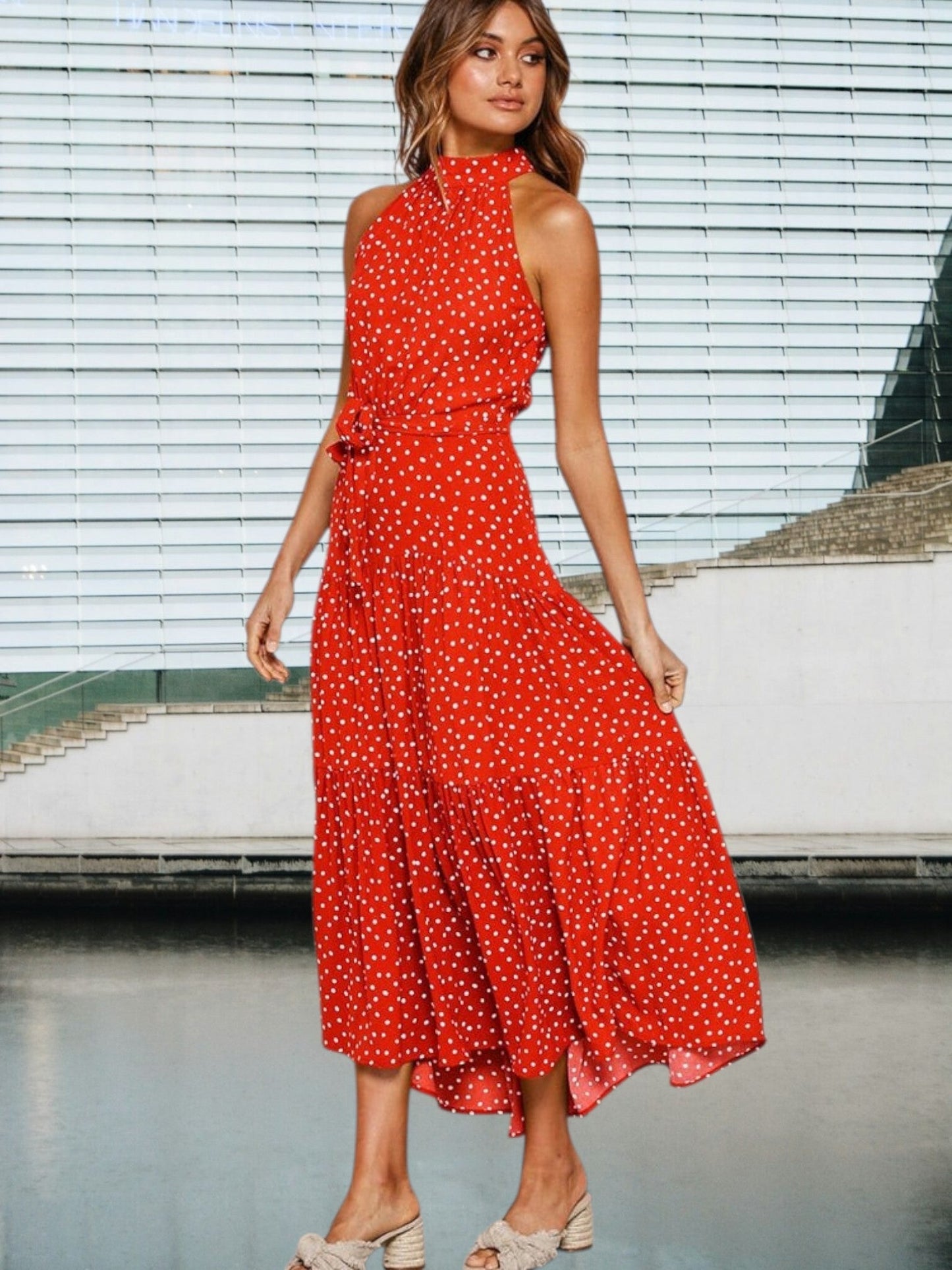 EP | Robe midi ludique à pois polka et ceinture à la taille