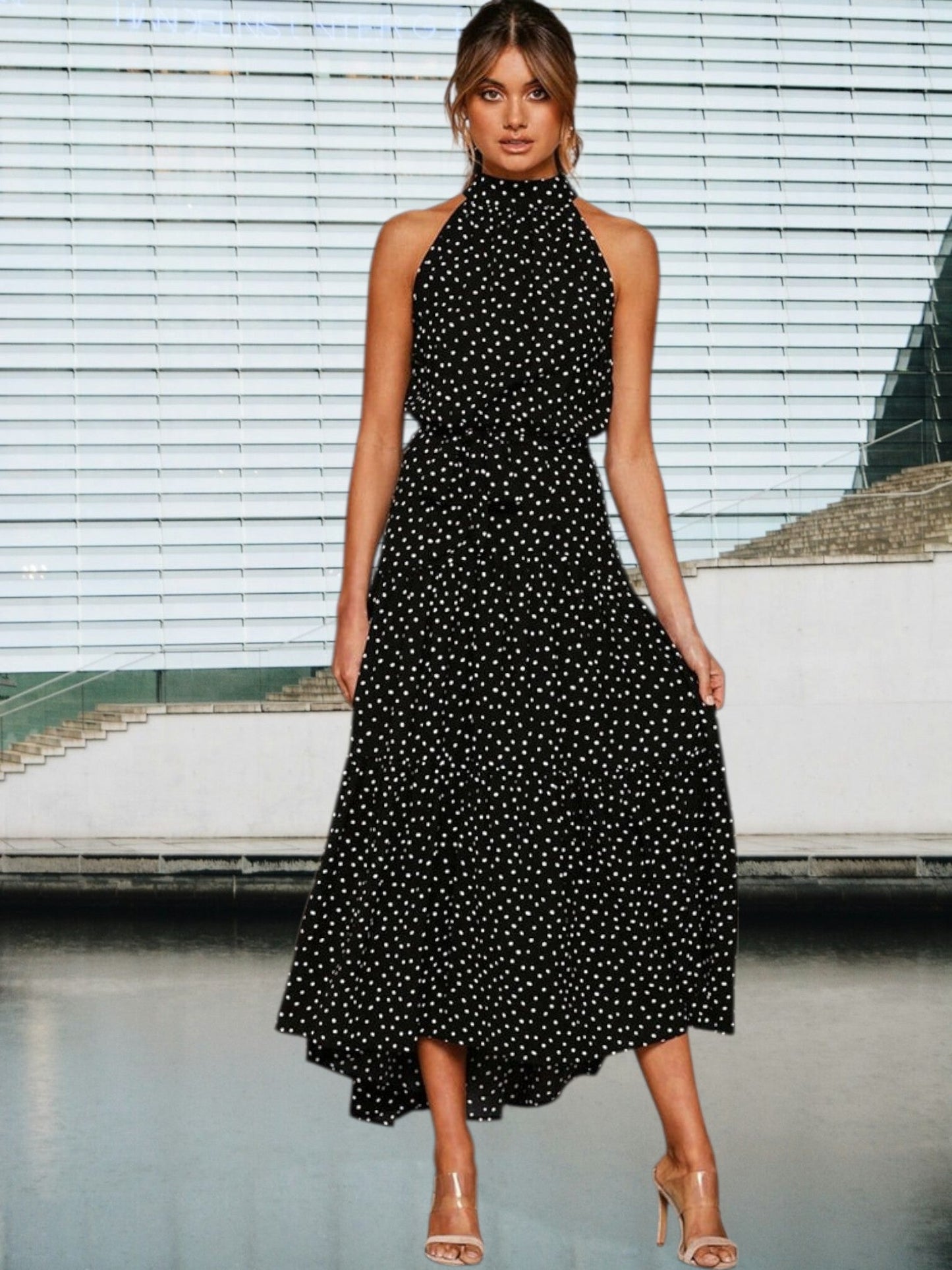 EP | Robe midi ludique à pois polka et ceinture à la taille