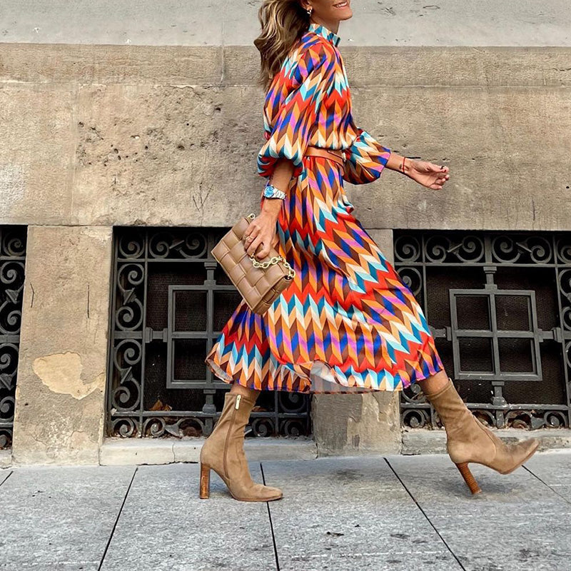 EP | robe midi élégante à manches longues avec motif multicolore