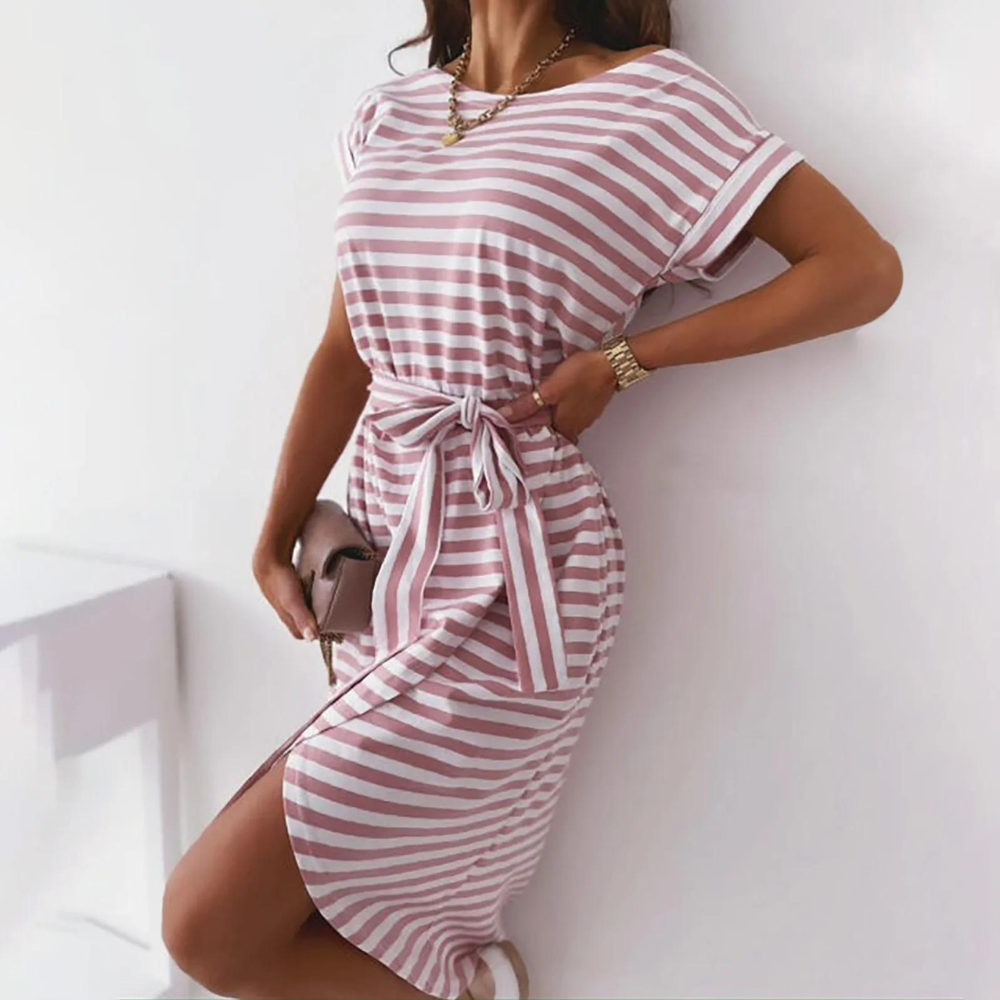 EP | Robe décontractée rayée avec ceinture en tissu