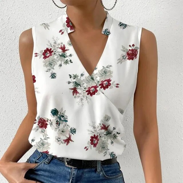 ND | top sans manches avec imprimé floral et décolleté en V
