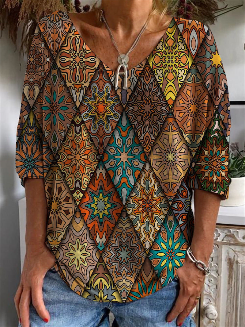 EP | T-shirt géométrique à manches lâches et motif floral