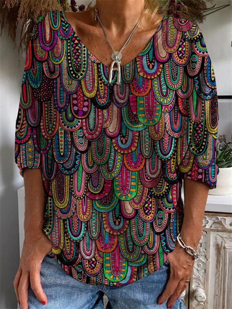 EP | T-shirt géométrique à manches lâches et motif floral