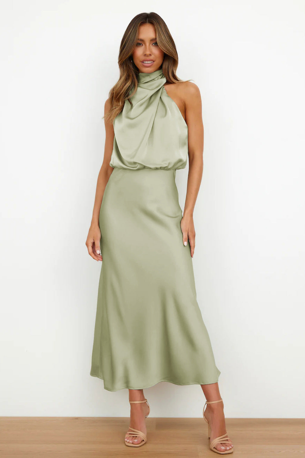 EP | Robe midi drapée en satin
