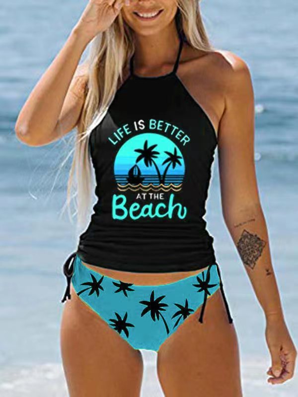 EP | Maillot de bain noir stylé avec imprimé dans le cou