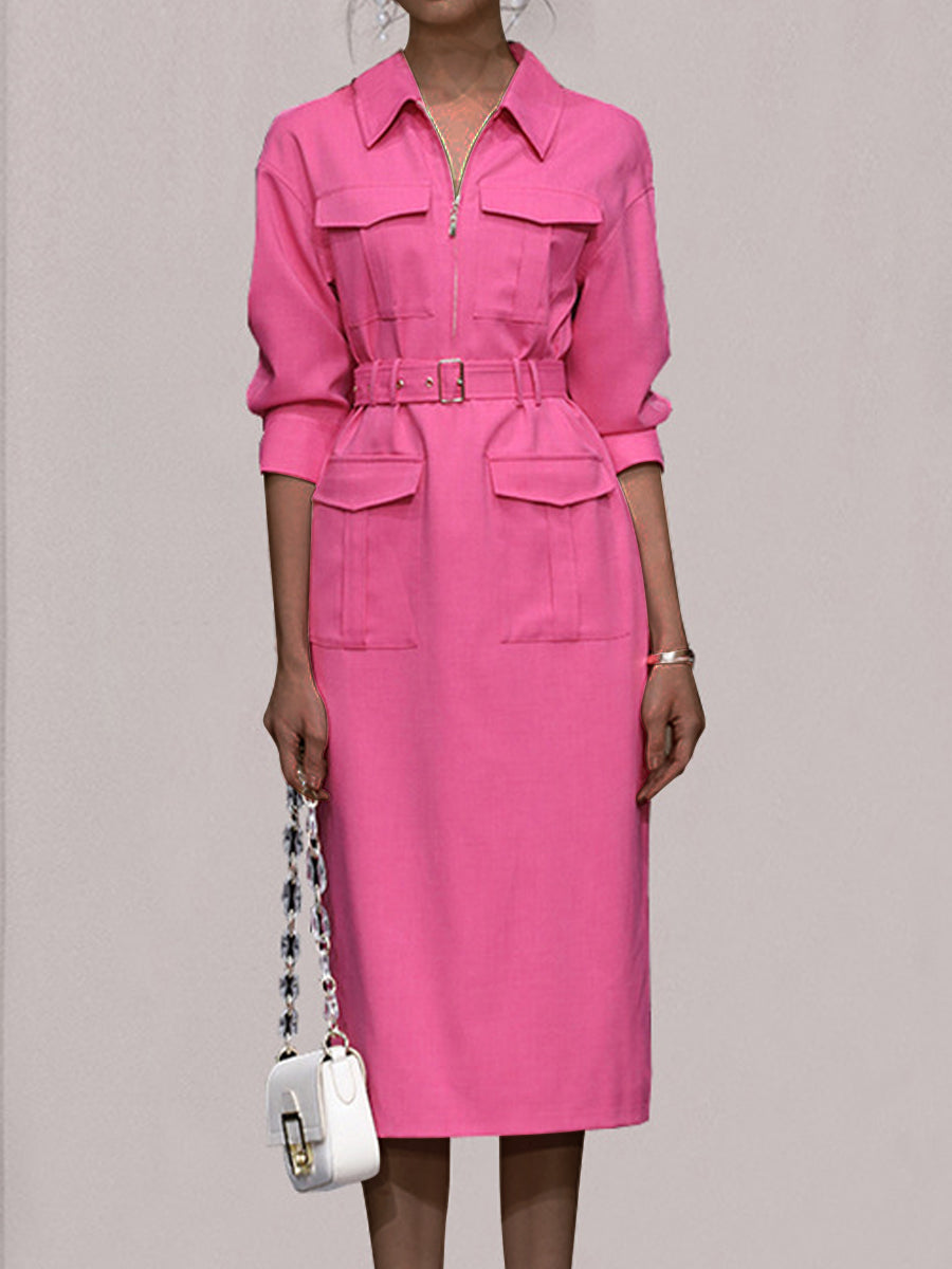 EP | Chemise multi-poches Safari avec ceinture et col Robe midi