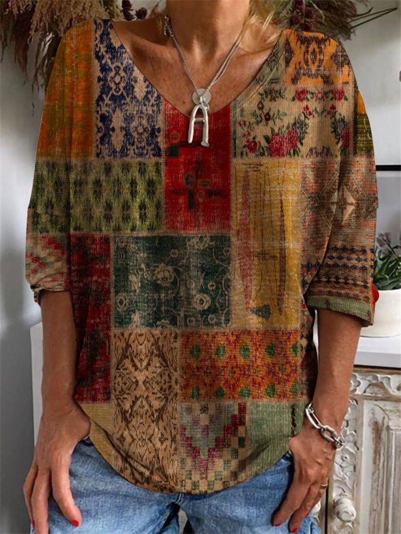 EP | T-shirt géométrique à manches lâches et motif floral