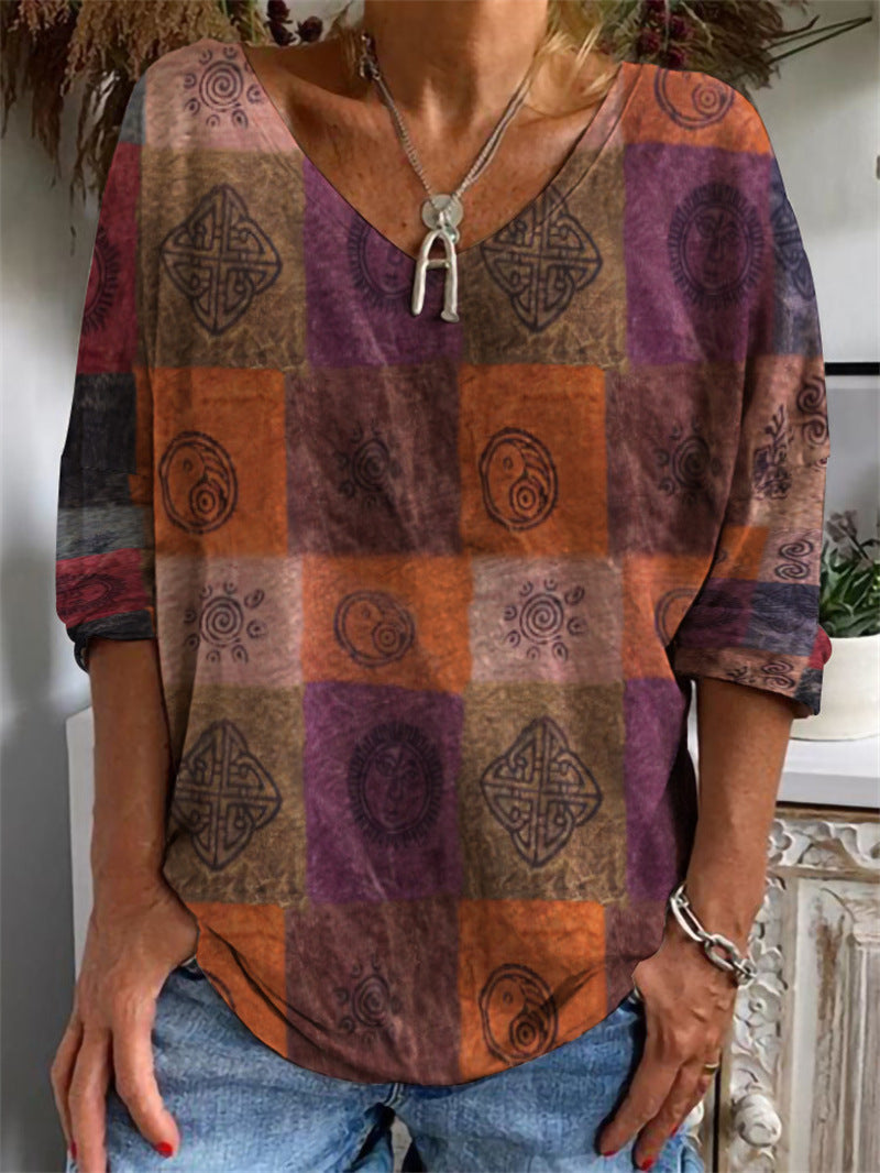 EP | T-shirt géométrique à manches lâches et motif floral