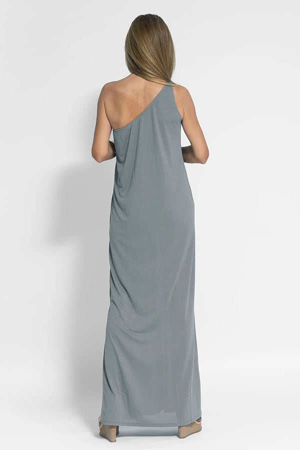 EP | Robe midi décontractée sans manches avec une épaule en coton et en lin dans une coupe ample