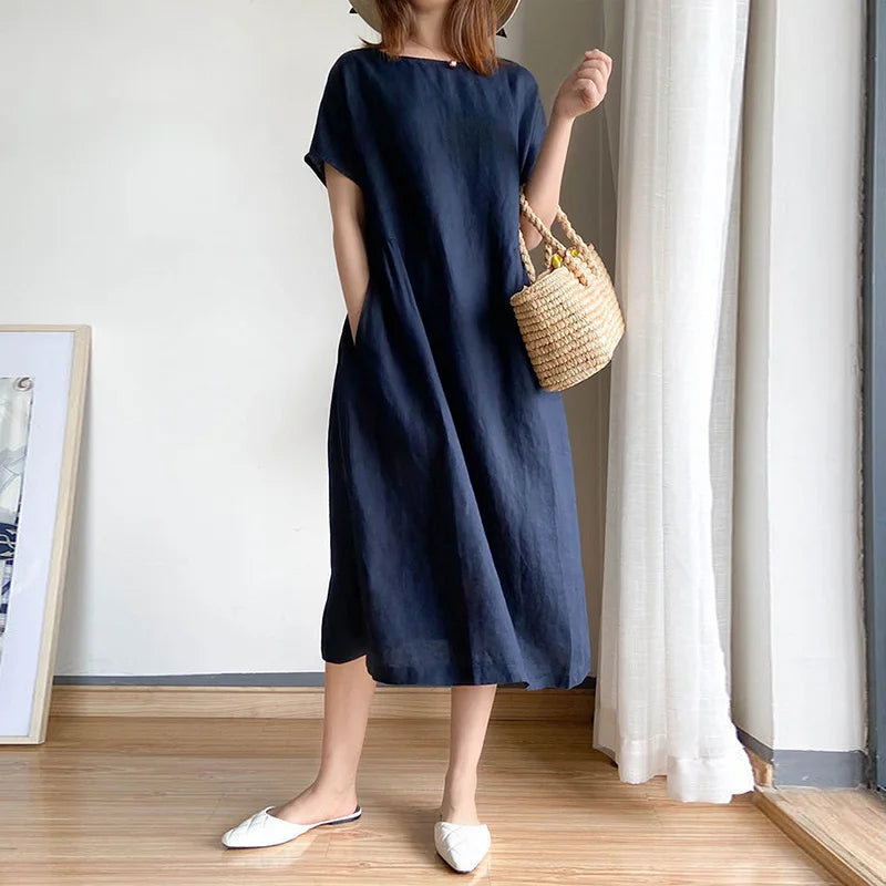 EP | Décolleté O chic décontracté Pull coréen mi-mollet Robe midi printemps