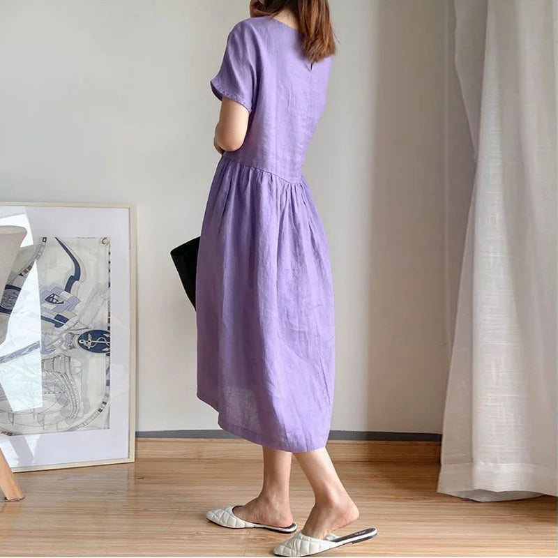 EP | Décolleté O chic décontracté Pull coréen mi-mollet Robe midi printemps