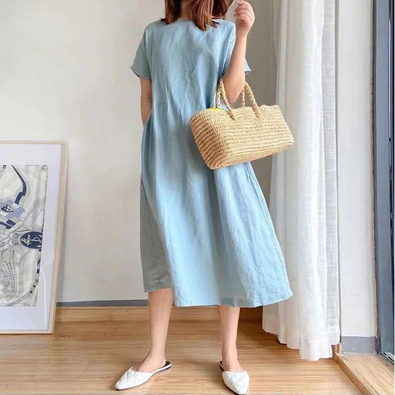 EP | Décolleté O chic décontracté Pull coréen mi-mollet Robe midi printemps
