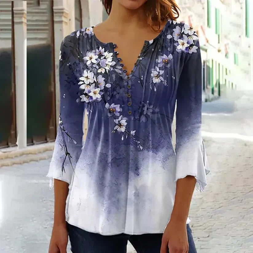 EP | Blouse imprimée stylée avec encolure en V et boutons